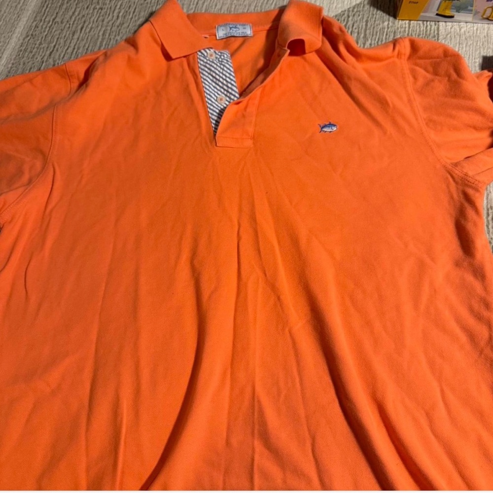 3 Southern Tide Orange, Red and Blue Polo Shirts Vibrant Casual Style